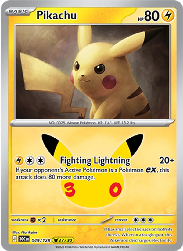 Losse Pokémonkaart 049/128 - Pikachu - 30th Celebration - [Pikachu Rare]