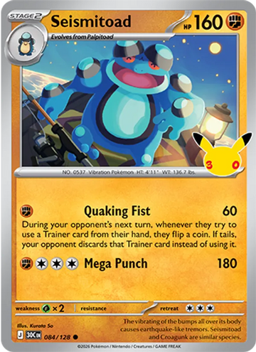 Losse Pokémonkaart 084/128 - Seismitoad - 30th Celebration - [Common]