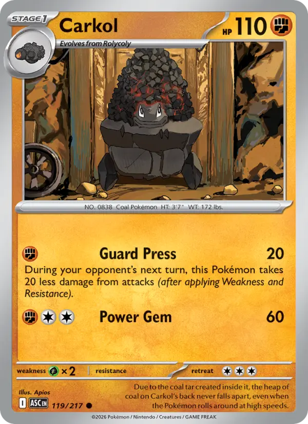 Losse Pokémonkaart 119/217 - Carkol - Ascended Heroes - [Common] - Duskball Reverse Holo