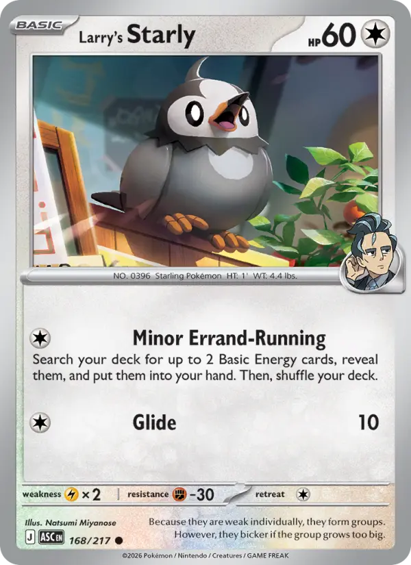 Losse Pokémonkaart 168/217 - Larry's Starly - Ascended Heroes - [Common] - Energy Reverse Holo
