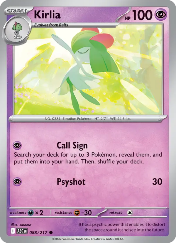 Losse Pokémonkaart 088/217 - Kirlia - Ascended Heroes - [Common] - Energy Reverse Holo
