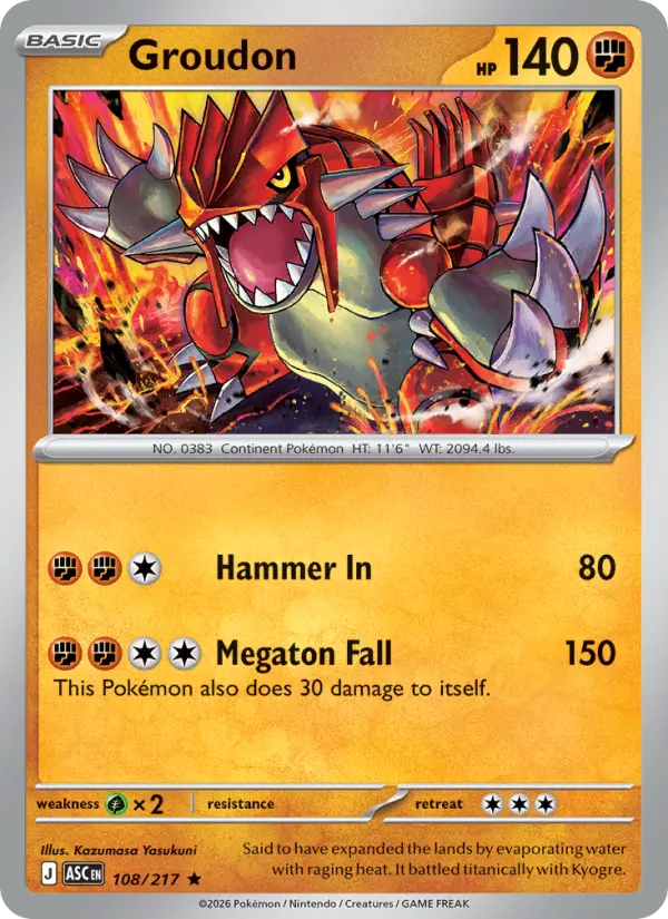 Losse Pokémonkaart 108/217 - Groudon - Ascended Heroes - [Rare]