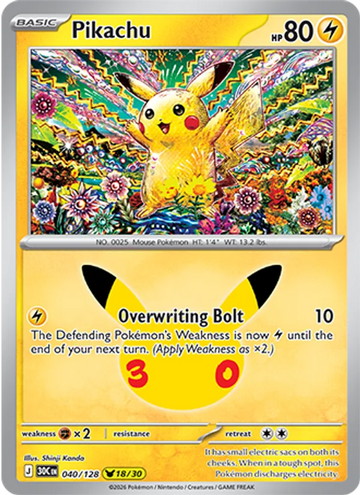 Losse Pokémonkaart 040/128 - Pikachu - 30th Celebration - [Pikachu Rare]