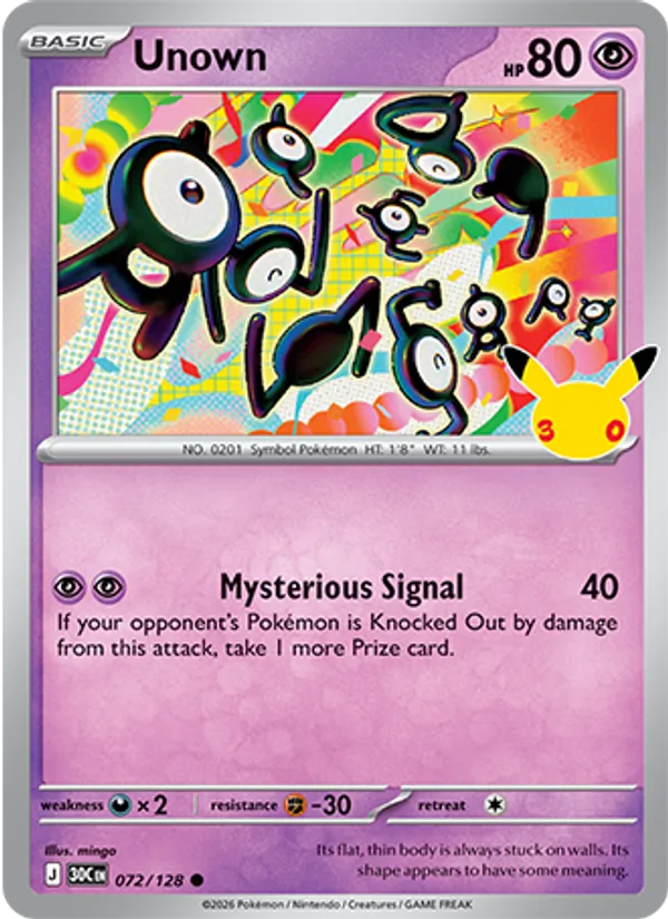 Losse Pokémonkaart 072/128 - Unown - 30th Celebration - [Common]