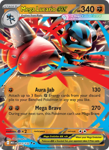 Losse Pokémonkaart 077/132 - Mega Lucario ex - Mega Evolution - [Double rare]