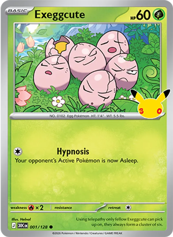 Losse Pokémonkaart 001/128 - Exeggcute - 30th Celebration - [Common]