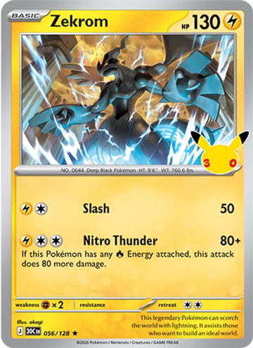 Losse Pokémonkaart 056/128 - Zekrom - 30th Celebration - [Rare]