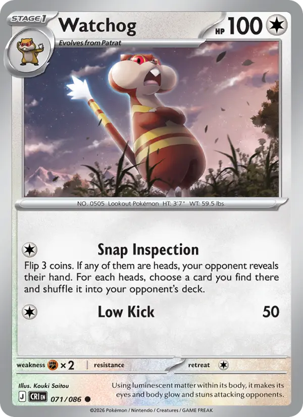 Losse Pokémonkaart 071/086 - Watchog - Chaos Rising - [Common] - Reverse Holo