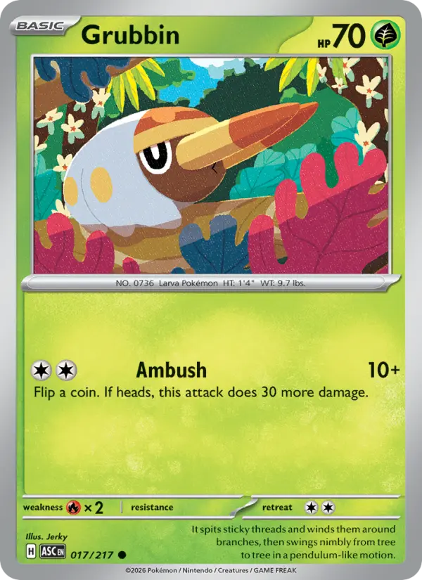 Losse Pokémonkaart 017/217 - Grubbin - Ascended Heroes - [Common] - Quickball Reverse Holo