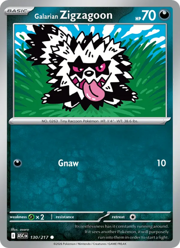 Losse Pokémonkaart 130/217 - Galarian Zigzagoon - Ascended Heroes - [Common]