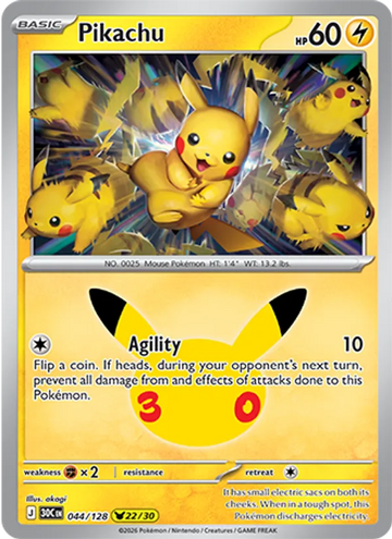 Losse Pokémonkaart 044/128 - Pikachu - 30th Celebration - [Pikachu Rare]