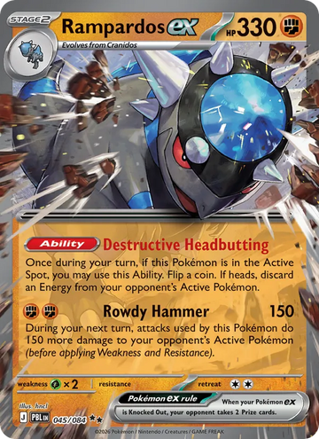 Losse Pokémonkaart 045/084 - Rampardos ex - Pitch Black - [Double rare]