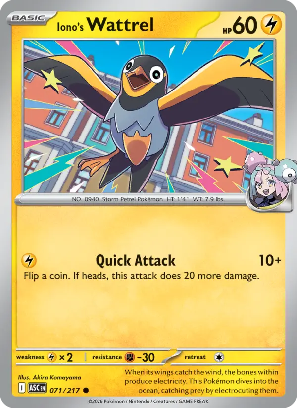 Losse Pokémonkaart 071/217 - Iono's Wattrel - Ascended Heroes - [Common]