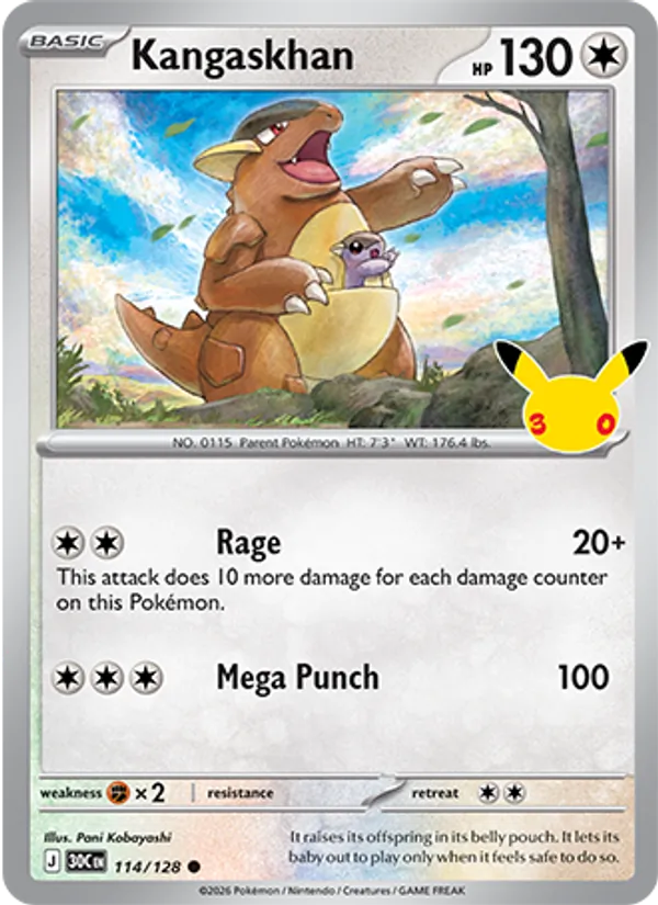 Losse Pokémonkaart 114/128 - Kangaskhan - 30th Celebration - [Common]