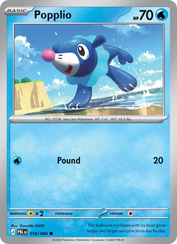 Losse Pokémonkaart 018/084 - Popplio - Pitch Black - [Common]
