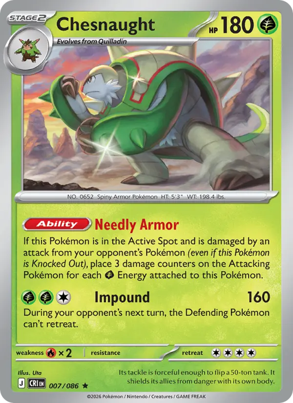 Losse Pokémonkaart 007/086 - Chesnaught - Chaos Rising - [Rare]