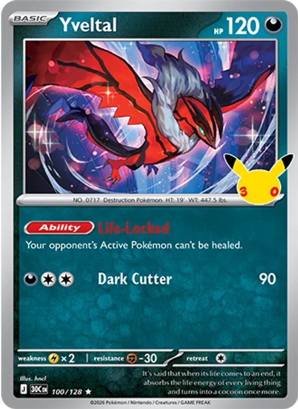 Losse Pokémonkaart 100/128 - Yveltal - 30th Celebration - [Rare]