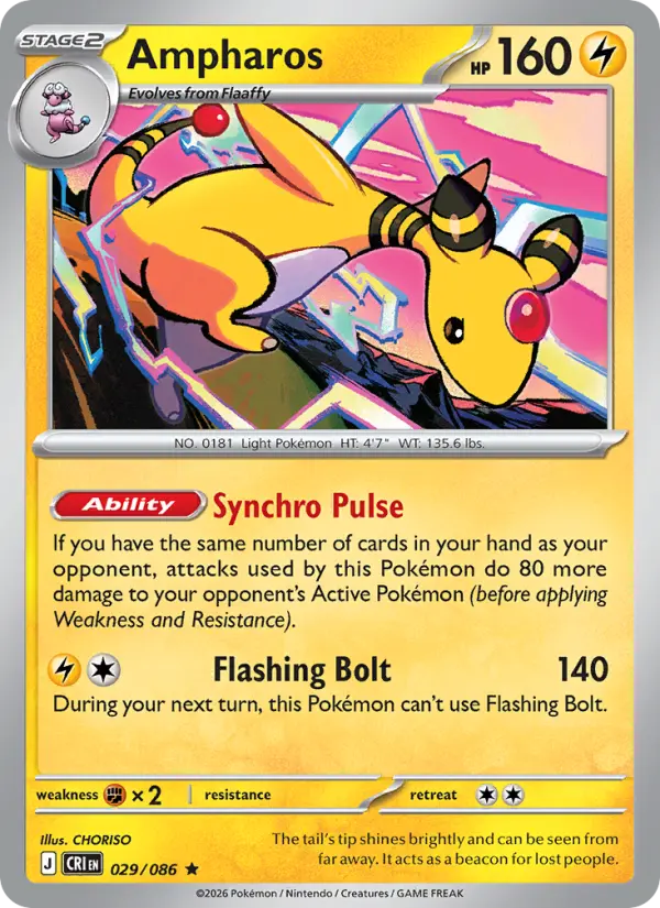 Losse Pokémonkaart 029/086 - Ampharos - Chaos Rising - [Rare] - Reverse Holo