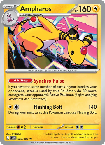 Losse Pokémonkaart 029/086 - Ampharos - Chaos Rising - [Rare] - Reverse Holo