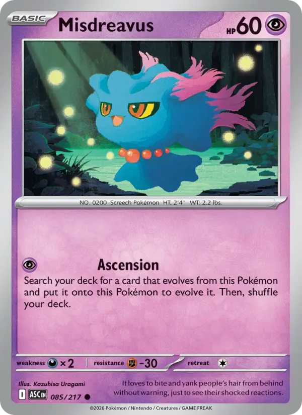 Losse Pokémonkaart 085/217 - Misdreavus - Ascended Heroes - [Common] - Energy Reverse Holo
