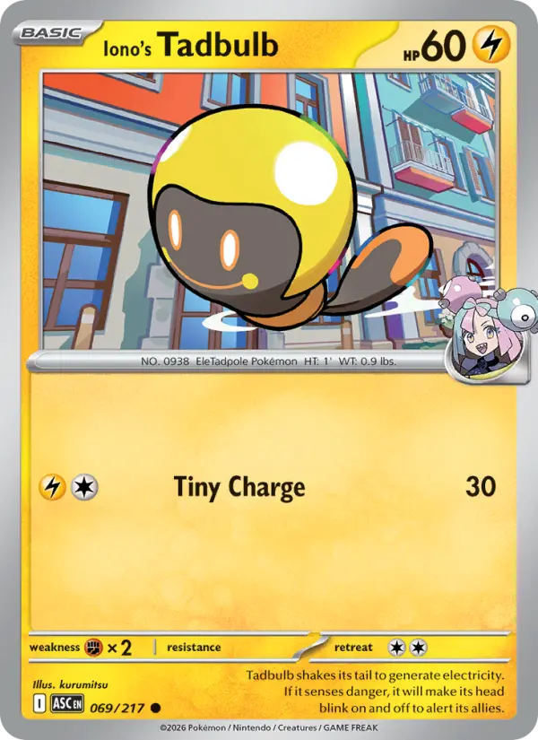 Losse Pokémonkaart 069/217 - Iono's Tadbulb - Ascended Heroes - [Common] - Pokeball Reverse Holo