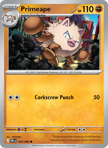 Losse Pokémonkaart 043/084 - Primeape - Pitch Black - [Common]