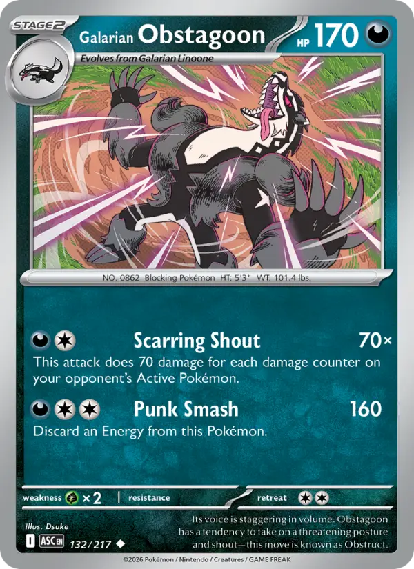 Losse Pokémonkaart 132/217 - Galarian Obstagoon - Ascended Heroes - [Uncommon] - Duskball Reverse Holo