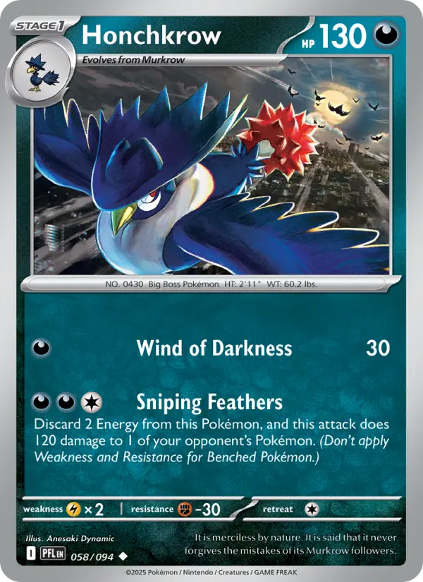 Losse Pokémonkaart 058/094 - Honchkrow - Phantasmal Flames - [Uncommon]
