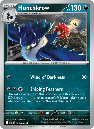 Losse Pokémonkaart 058/094 - Honchkrow - Phantasmal Flames - [Uncommon]