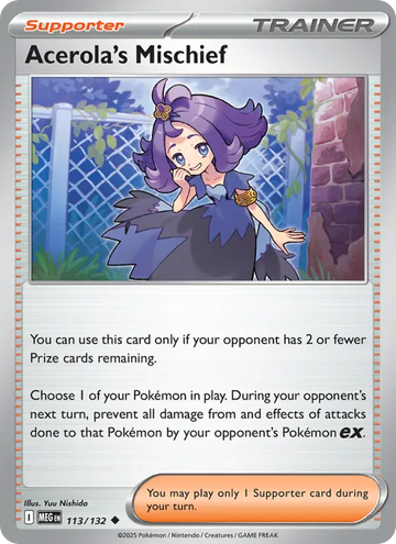 Losse Pokémonkaart 113/132 - Acerola's Mischief - Mega Evolution - [Uncommon]