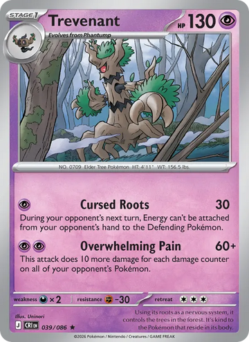 Losse Pokémonkaart 039/086 - Trevenant - Chaos Rising - [Rare] - Reverse Holo