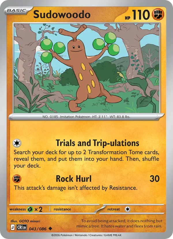 Losse Pokémonkaart 043/086 - Sudowoodo - Chaos Rising - [Uncommon]