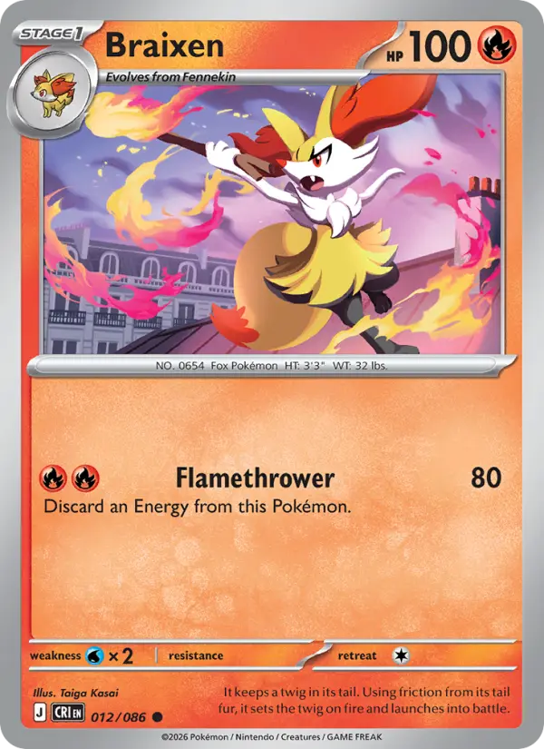 Losse Pokémonkaart 012/086 - Braixen - Chaos Rising - [Common] - Reverse Holo