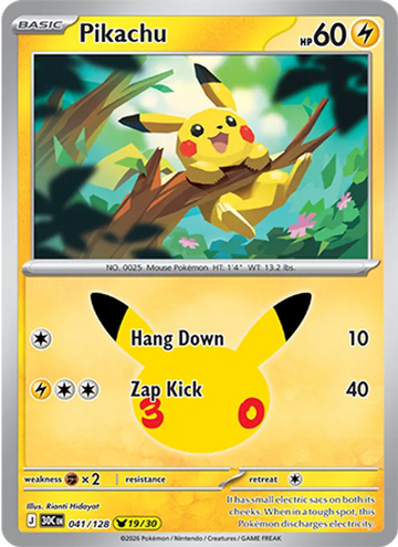 Losse Pokémonkaart 041/128 - Pikachu - 30th Celebration - [Pikachu Rare]