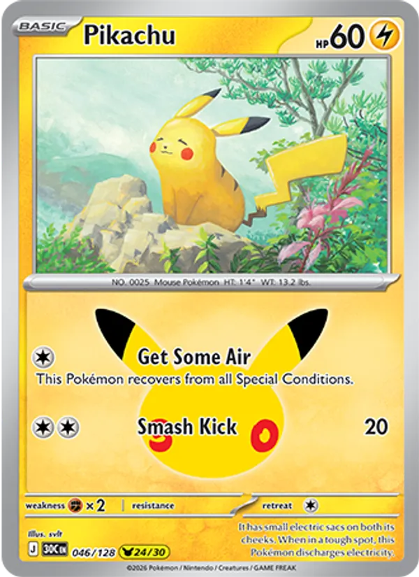 Losse Pokémonkaart 046/128 - Pikachu - 30th Celebration - [Pikachu Rare]
