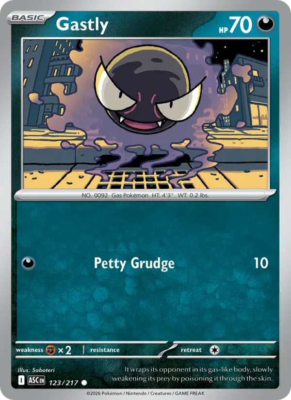 Losse Pokémonkaart 123/217 - Gastly - Ascended Heroes - [Common] - Energy Reverse Holo