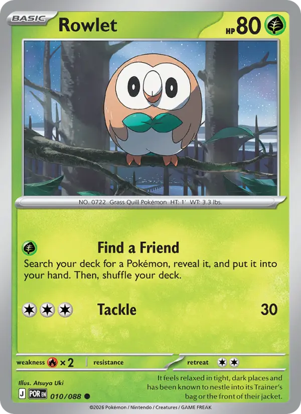 Losse Pokémonkaart 010/088 - Rowlet - Perfect Order - [Common]