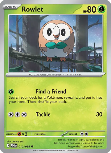Losse Pokémonkaart 010/088 - Rowlet - Perfect Order - [Common]