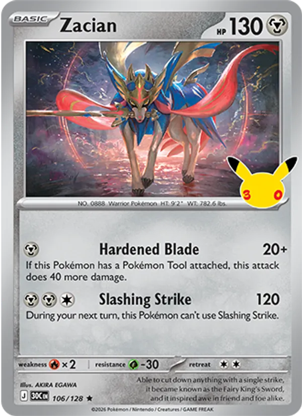 Losse Pokémonkaart 106/128 - Zacian - 30th Celebration - [Rare]