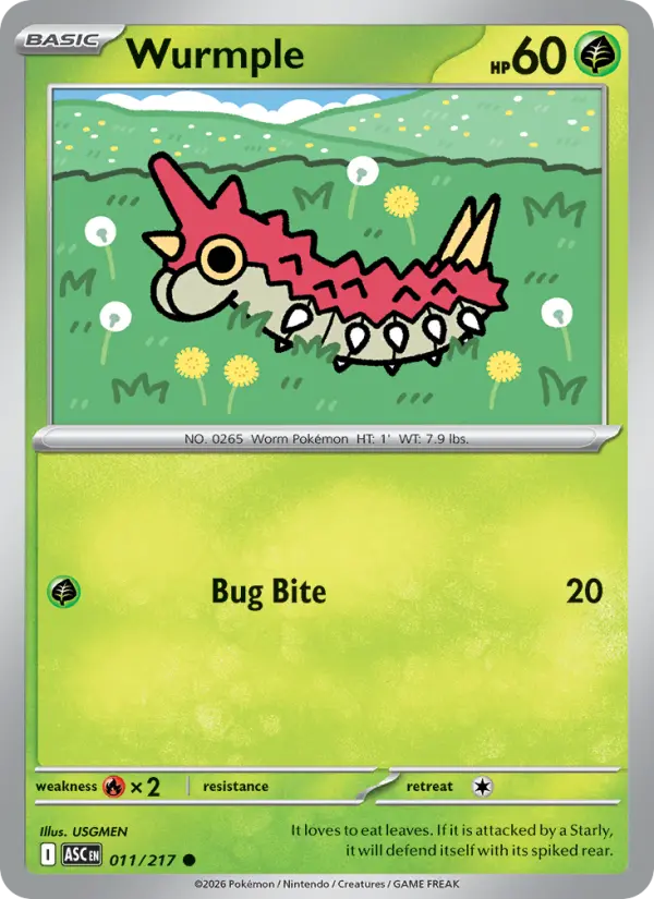 Losse Pokémonkaart 011/217 - Wurmple - Ascended Heroes - [Common] - Loveball Reverse Holo