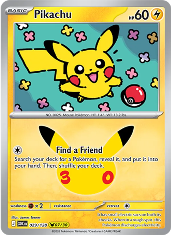 Losse Pokémonkaart 029/128 - Pikachu - 30th Celebration - [Pikachu Rare]