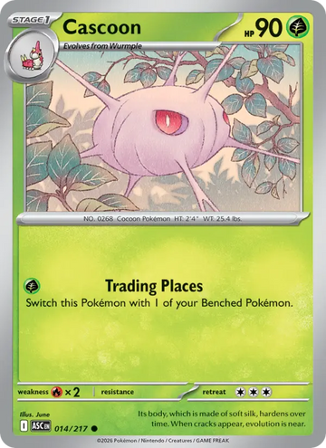 Losse Pokémonkaart 014/217 - Cascoon - Ascended Heroes - [Common] - Energy Reverse Holo
