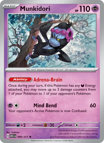 Losse Pokémonkaart 099/217 - Munkidori - Ascended Heroes - [Rare] - Duskball Reverse Holo
