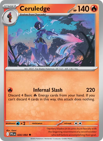 Losse Pokémonkaart 020/094 - Ceruledge - Phantasmal Flames - [Uncommon]