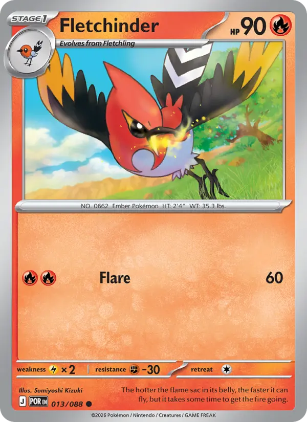 Losse Pokémonkaart 013/088 - Fletchinder - Perfect Order - [Common]