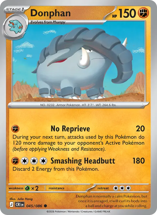 Losse Pokémonkaart 045/086 - Donphan - Chaos Rising - [Common] - Reverse Holo