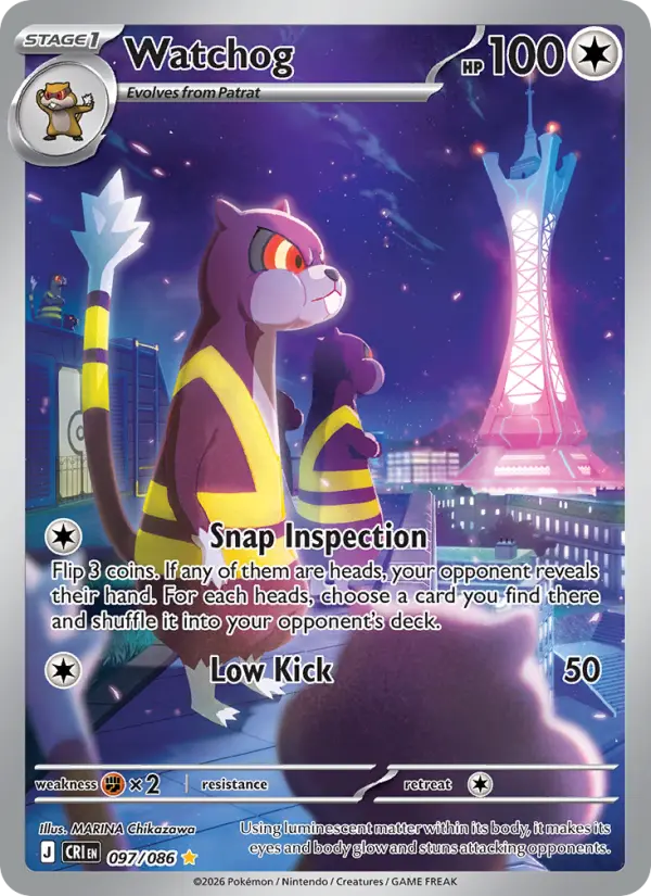 Losse Pokémonkaart 097/086 - Watchog - Chaos Rising - [Illustration rare]