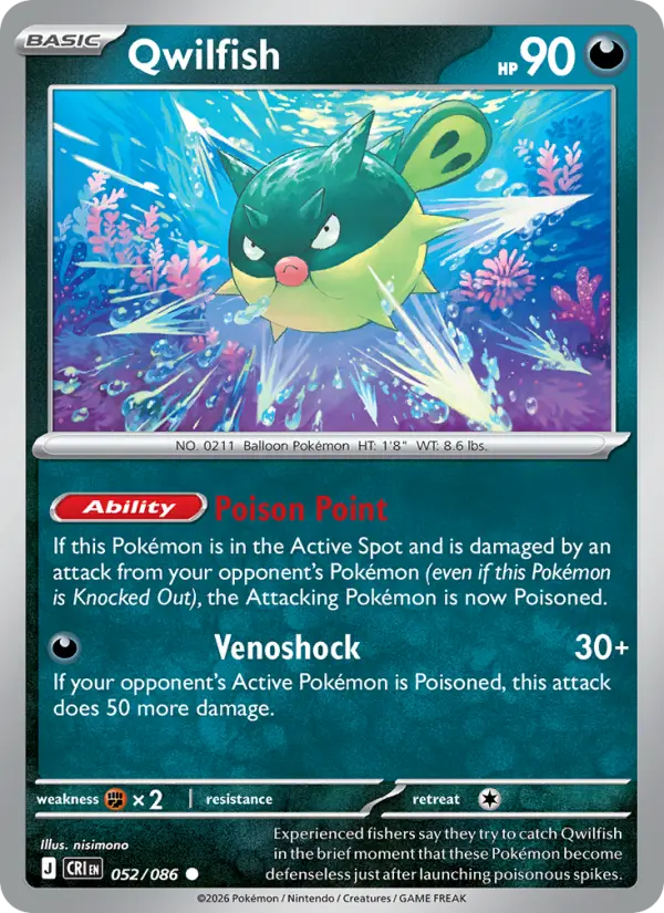 Losse Pokémonkaart 052/086 - Qwilfish - Chaos Rising - [Common] - Reverse Holo