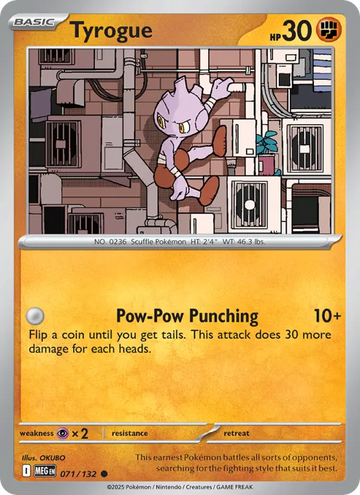 Losse Pokémonkaart 071/132 - Tyrogue - Mega Evolution - [Common]