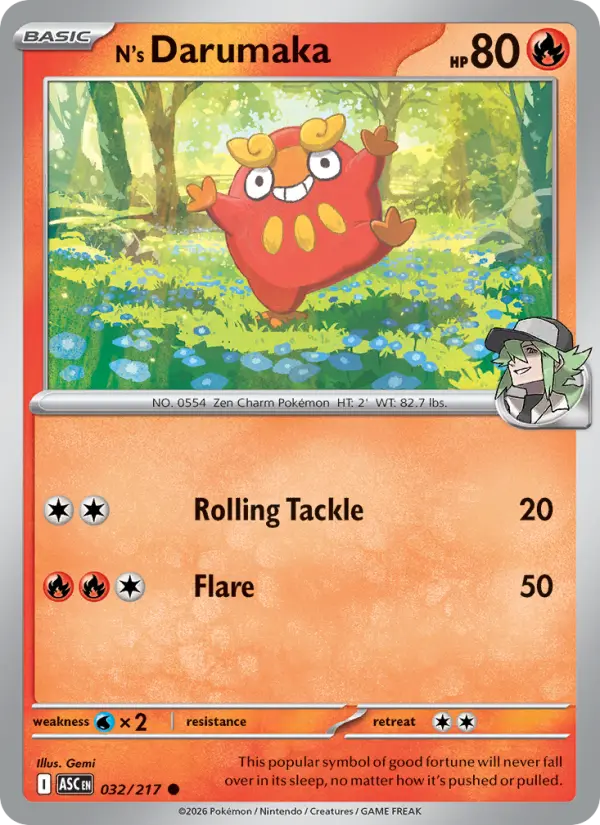 Losse Pokémonkaart 032/217 - N's Darumaka - Ascended Heroes - [Common] - Pokeball Reverse Holo